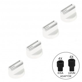 White Chrome Oven Knob Set Striped With Long/Short Adapter