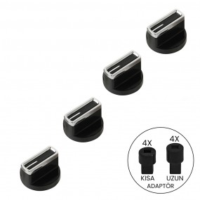 Black Chrome Oven Knob Set Striped With Long/Short Adapter