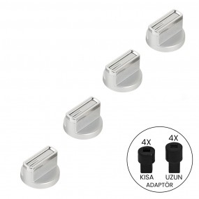 Inox Chrome Oven Knob Set Striped With Long/Short Adapter