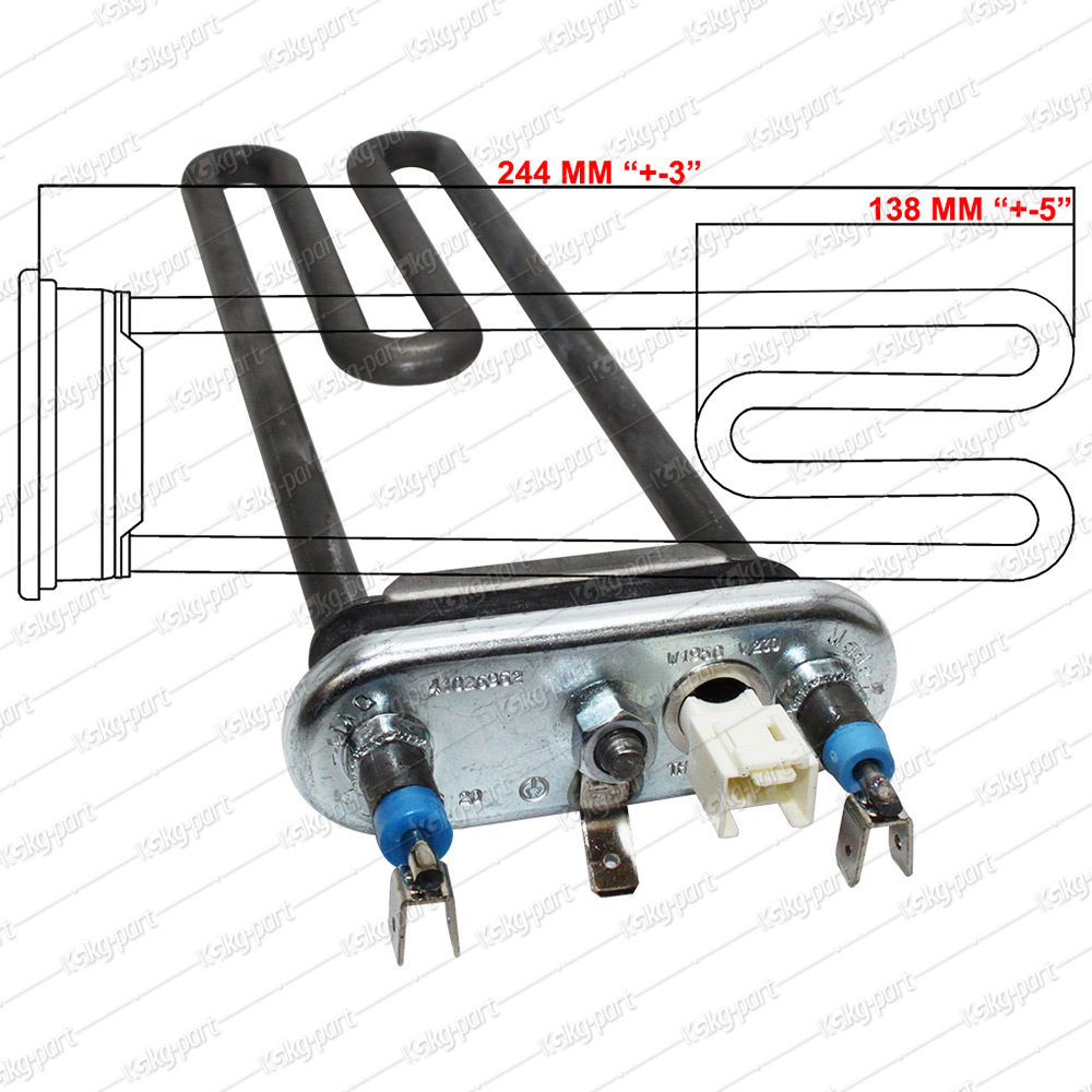Нагревательный элемент Thermowatt для стиральной машины Bosch & Siemens,  244 мм, 1950 Вт Оптовая продажа